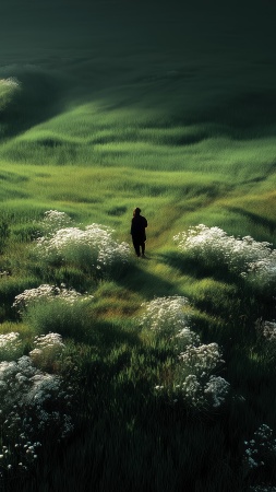 pastoral scene wallpaper, green growth, blooming nature, background for mobile wallpaper (vertical)