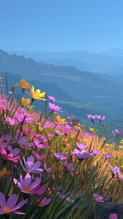 spring blooms wallpaper, seasonal flowers, botanical beauty, background for mobile wallpaper (vertical)