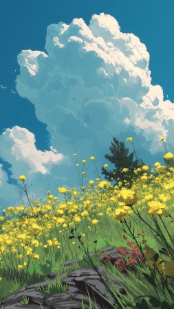wildflower meadows wallpaper, garden flowers, spring blooms, background for mobile wallpaper (vertical)