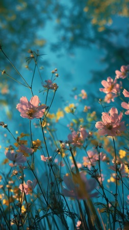 floral landscapes wallpaper, wildflower meadow, flower close-up, background for mobile wallpaper (vertical)