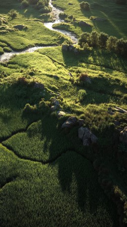 expanse wallpaper, mountainous, aerial view, background for mobile wallpaper (vertical)