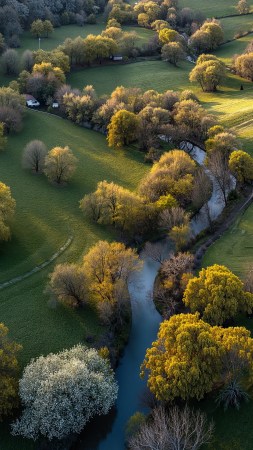 open fields wallpaper, aerial view, green hills, background for mobile wallpaper (vertical)