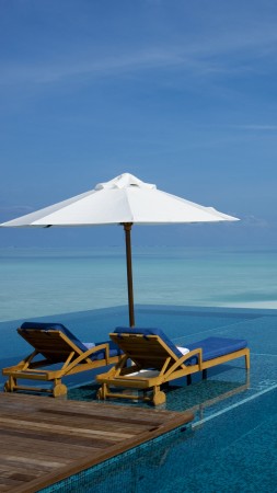Conrad Rangali Maldives Luxury Resort, Best Hotels of 2017, tourism, travel, resort, vacation, pool, ocean, sea, sunbed, sky, blue (vertical)