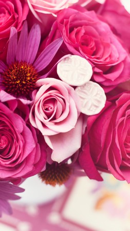 Garden roses, 4k, HD wallpaper, Flower bouquet, pink (vertical)