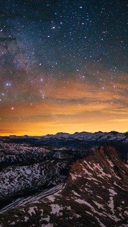 Yosemite, 5k, 4k wallpaper, 8k, forest, stars, sunset, OSX, apple, mountains (vertical)
