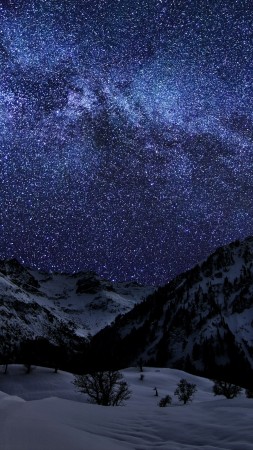 night sky, earth, sky, snow, stars, night, sea, mountain, cloud, light (vertical)