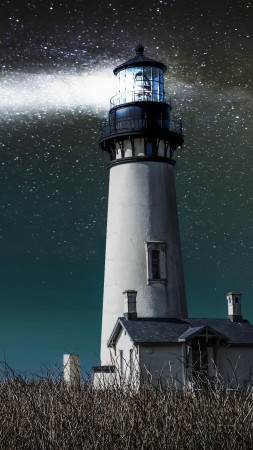 Lighthouse, 5k, 4k wallpaper, 8k, meadows, night, stars (vertical)