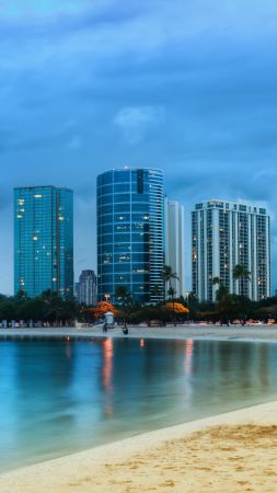 Miami, 5k, 4k wallpaper, ocean, shore, beach, palms (vertical)
