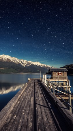 night sky, 5k, 4k wallpaper, stars, mountains, bridge, New Zealand (vertical)