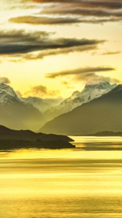 New Zealand, 5k, 4k wallpaper, Mountains, lake, sunset (vertical)