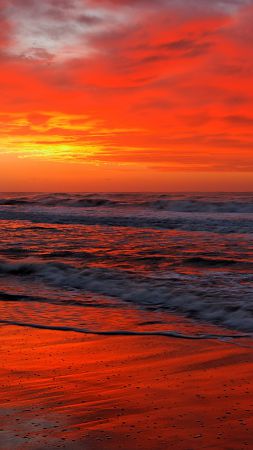 Ocean, 5k, 4k wallpaper, sea, sunset, shore, beach (vertical)
