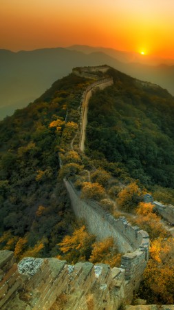 Great Wall of China, travel, tourism, sunset (vertical)