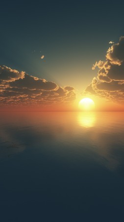 Sky, 4k, HD wallpaper, clouds, sunset, sunrise, water, blue, sea (vertical)