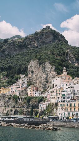 Amalfi, 5k, 4k wallpaper, Amalfi Coast, Italy, rocks, clouds (vertical)