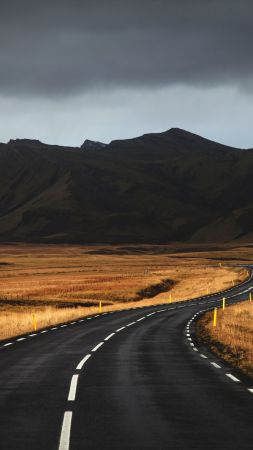 Iceland, 4k, 5k wallpaper, road, mountains, clouds (vertical)
