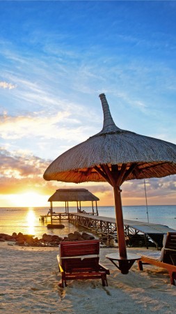 Mauritius, sunset, Indian ocean, beach, sand, travel, tourism (vertical)