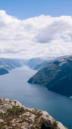 Norway, 5k, 4k wallpaper, river, mountains, clouds (vertical)