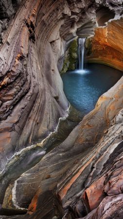 Waterfall, 4k, HD wallpaper, Hamersley Gorge, Karijini National Park, Australia, travel, tourism, National Geographic Traveler Photo Contest (vertical)