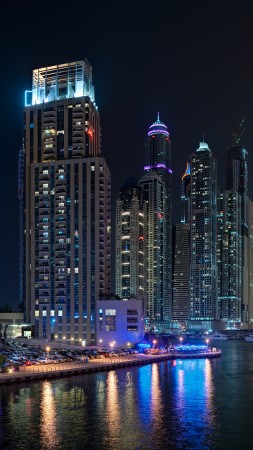 Dubai, Marina Yacth club, sea, lake, water, night, light, travel, booking, vacation, landscape (vertical)