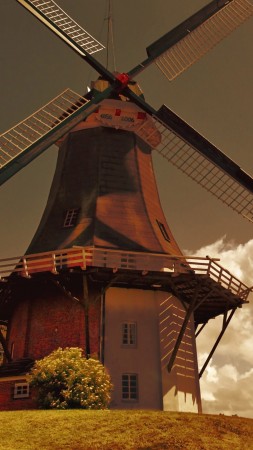 Holland, 4k, HD wallpaper, Mill, wind, field, sky, grass, nature, clouds, Netherlands (vertical)