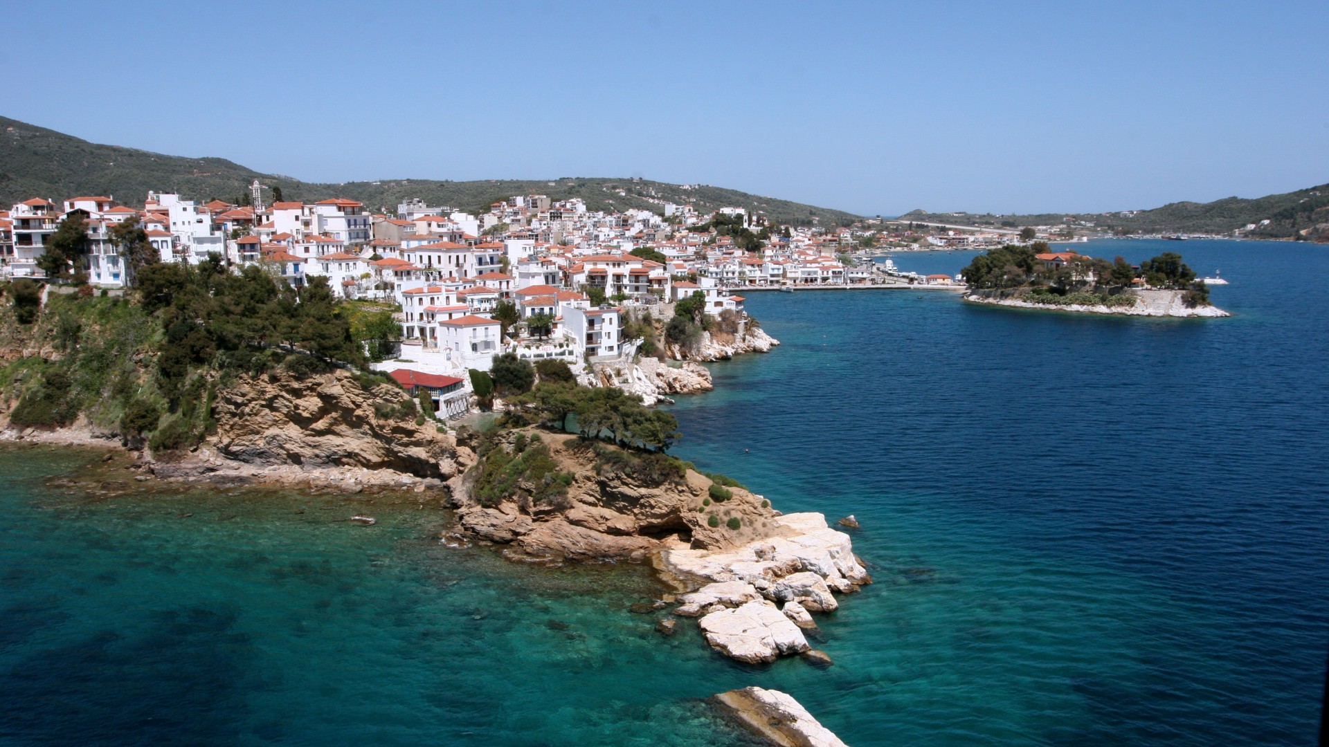 Skiathos, island, Greece, sea, water, ocean, rocks, resort, travel, vacation, booking (horizontal)