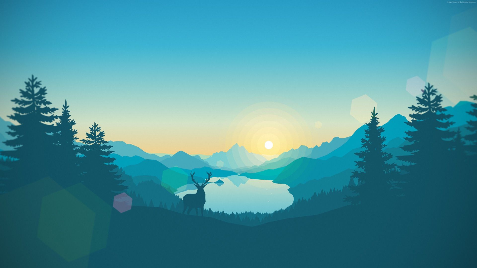 flat, forest, deer, 4k, 5k, iphone wallpaper, abstract (horizontal)
