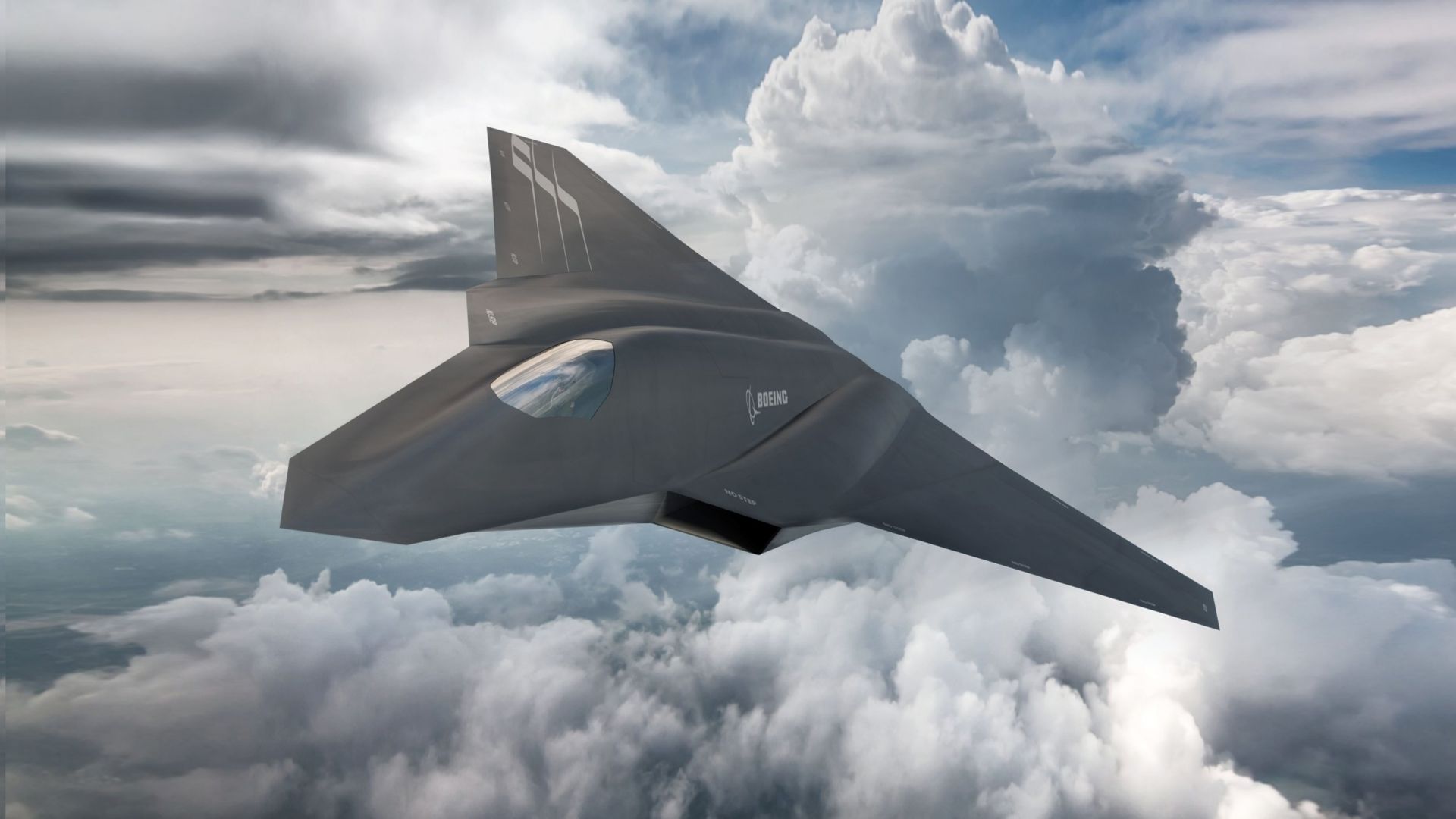 Boeing F X, fighter aircraft, clouds, Concept, U.S. Air Force (horizontal)