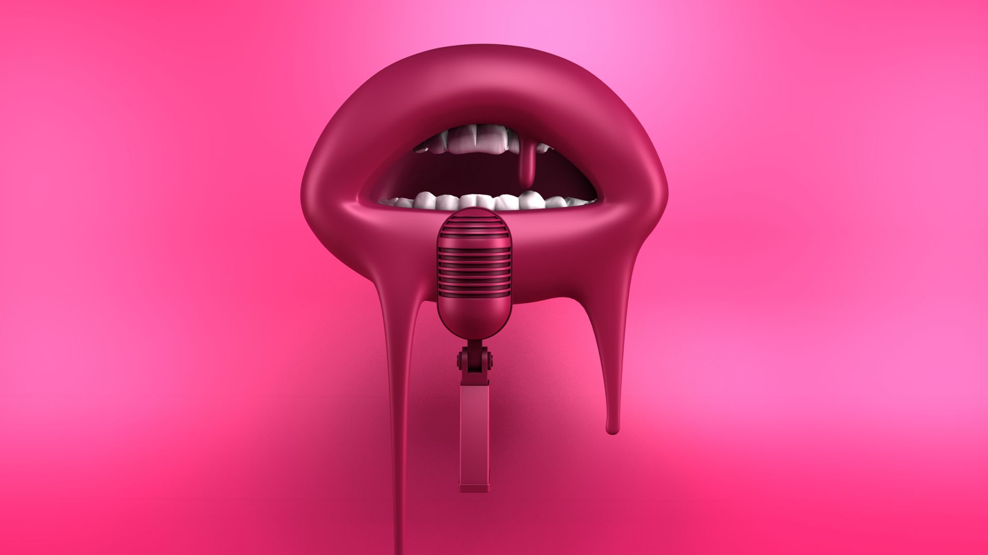 lips, 4k, HD wallpaper, red, microphone, abstract, 3D (horizontal)