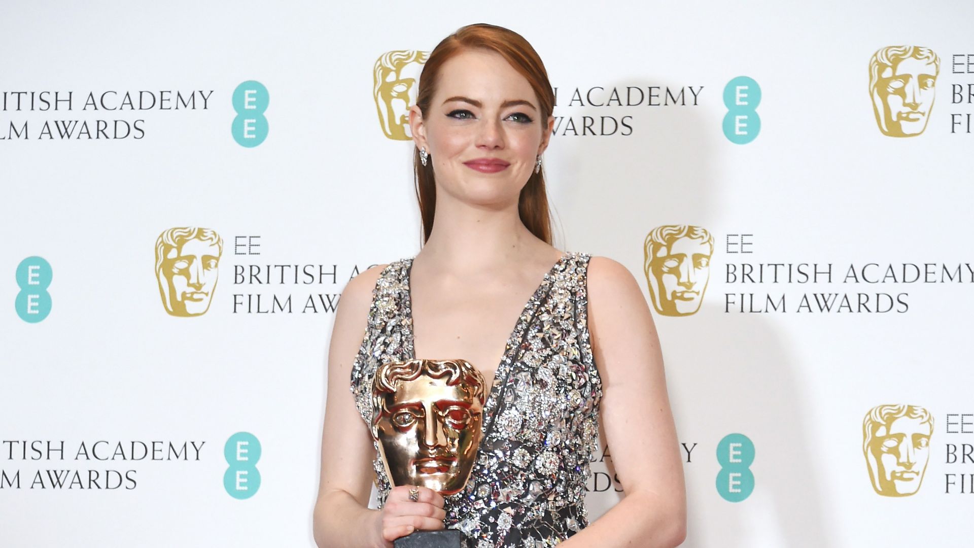 Emma Stone, BAFTA 2017, winner, dress, red carpet (horizontal)