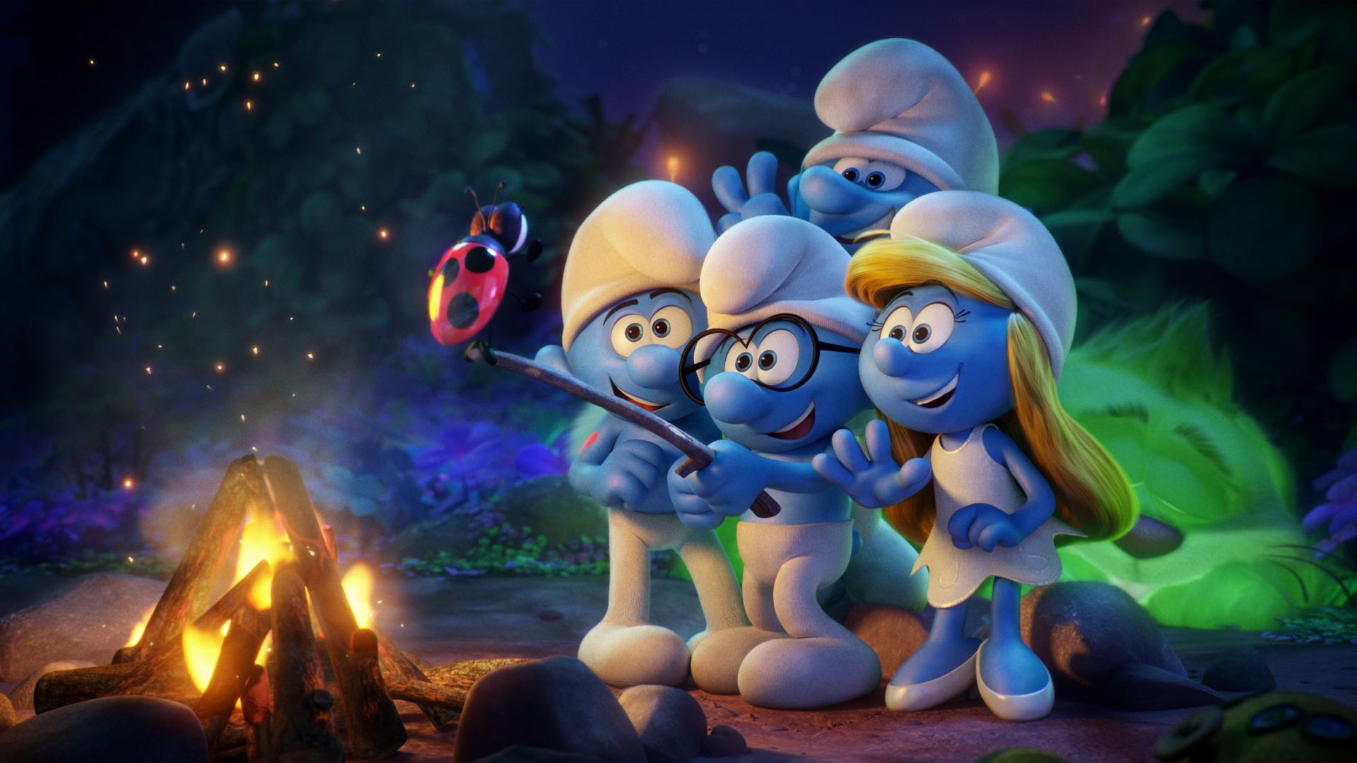 Smurfs: The Lost Village, selfie, Hefty, Clumsy, Smurfette, best animation movies (horizontal)