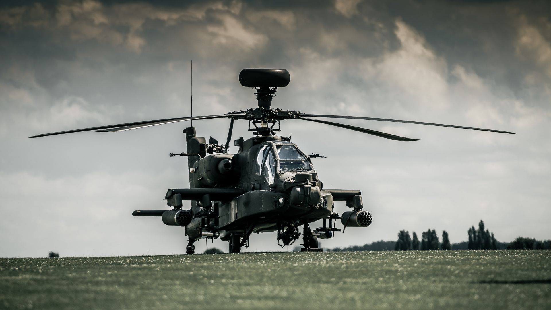 AH-64D Apache, attack helicopter, Royal Air Force, dark sky (horizontal)