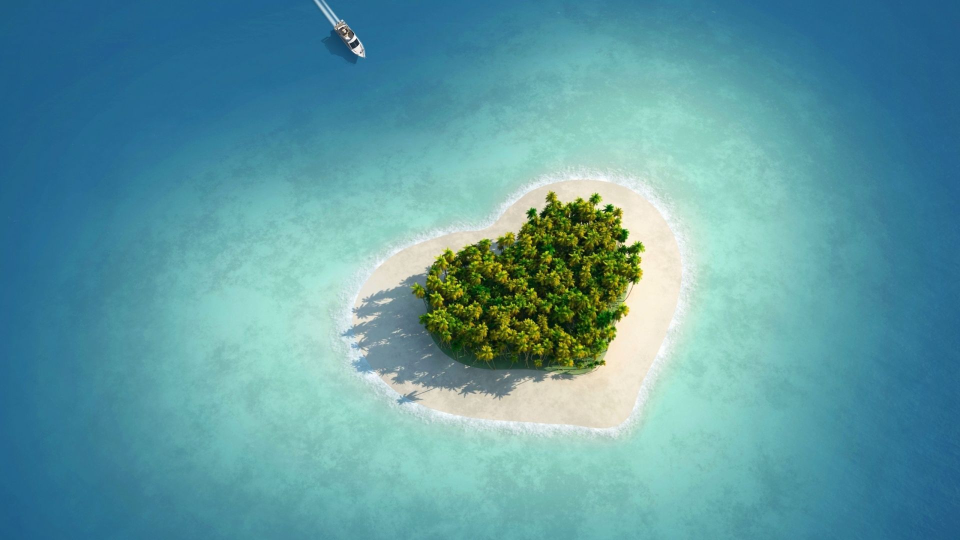 love image, heart, HD, island, ocean (horizontal)