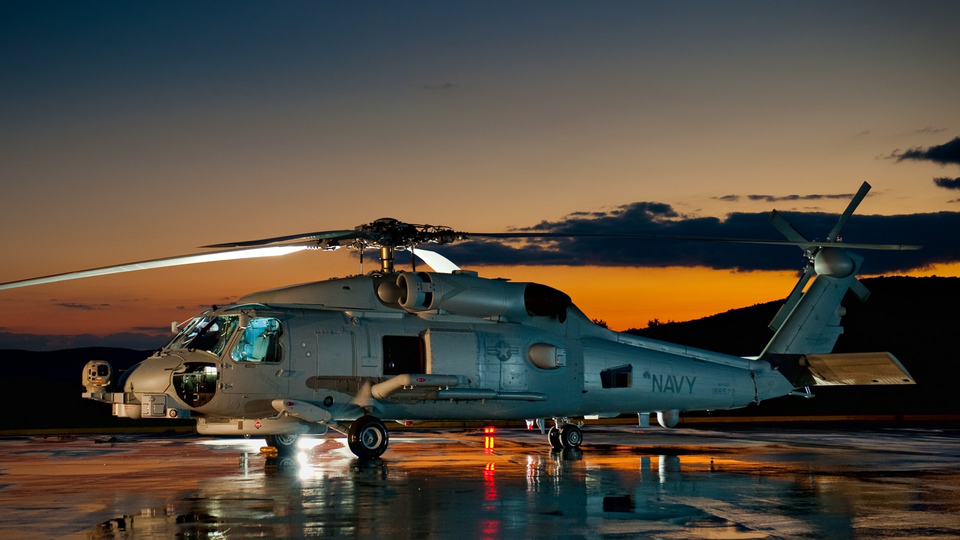 SH-60, Sikorsky, MH-60, Sea Hawk, multimission maritime helicopter, U.S. Navy, MEDEVAC, sunset (horizontal)