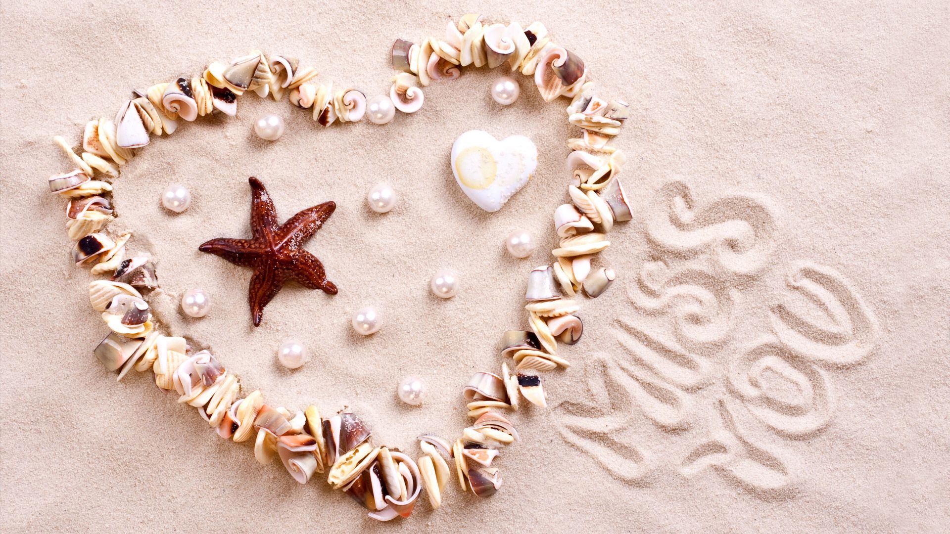 love image, heart, starfish, shell, shore, 4k (horizontal)