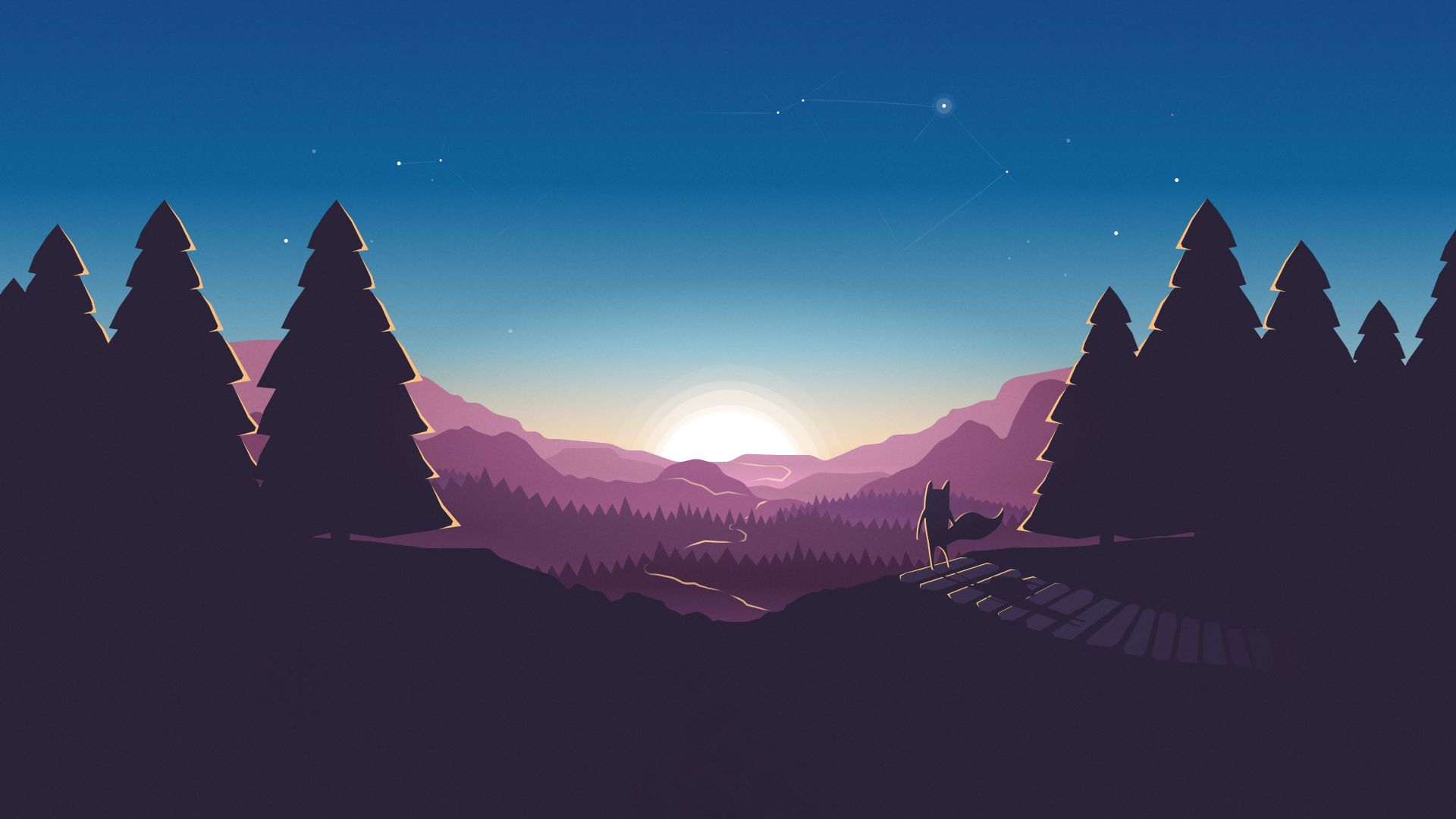 forest, sunset, fox, 4k (horizontal)