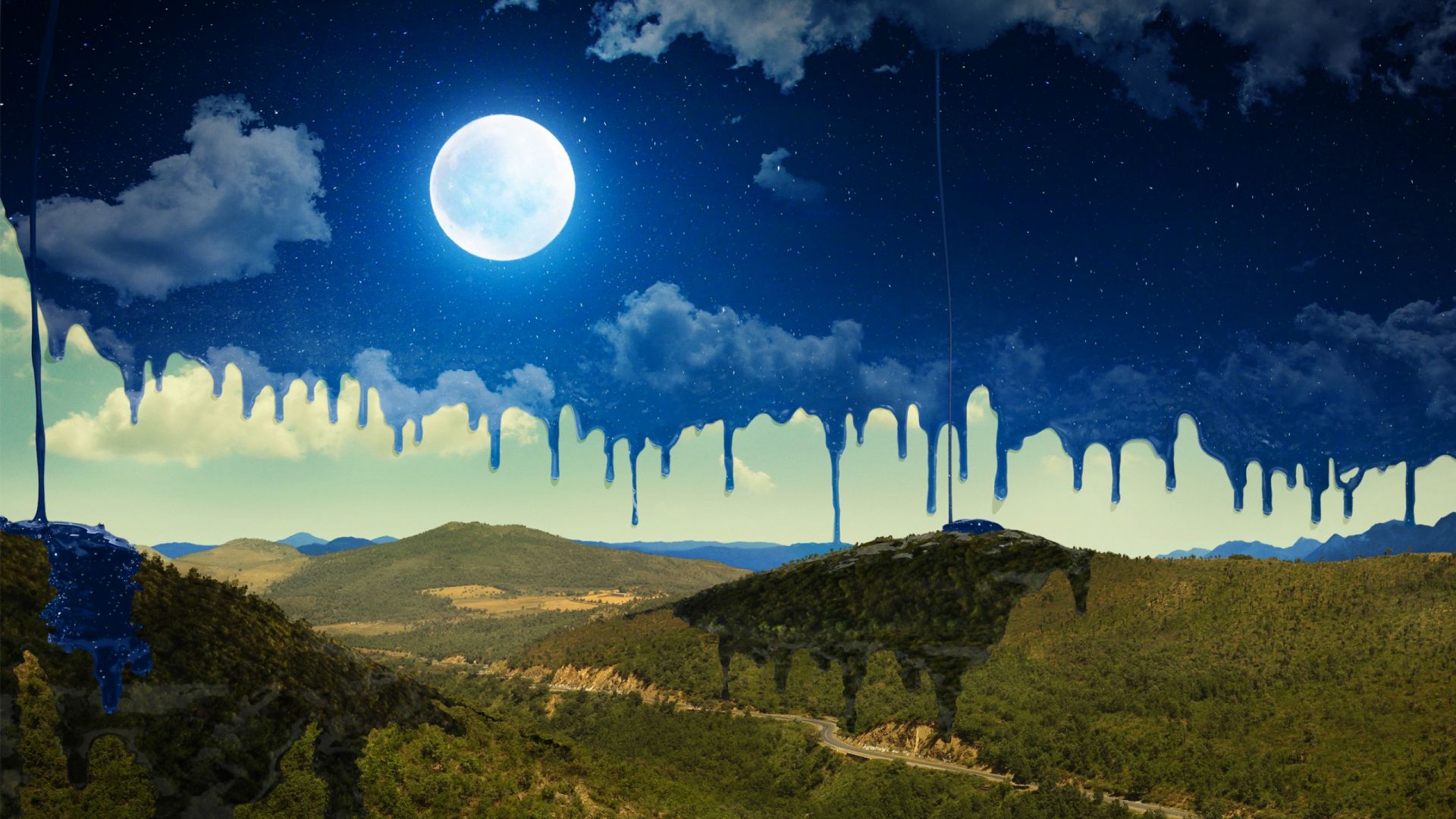 moon, mountains, night, art, HD (horizontal)