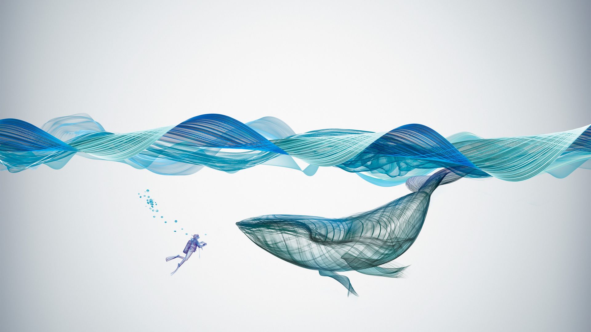 whale, waves, underwater, artwork, 4k (horizontal)