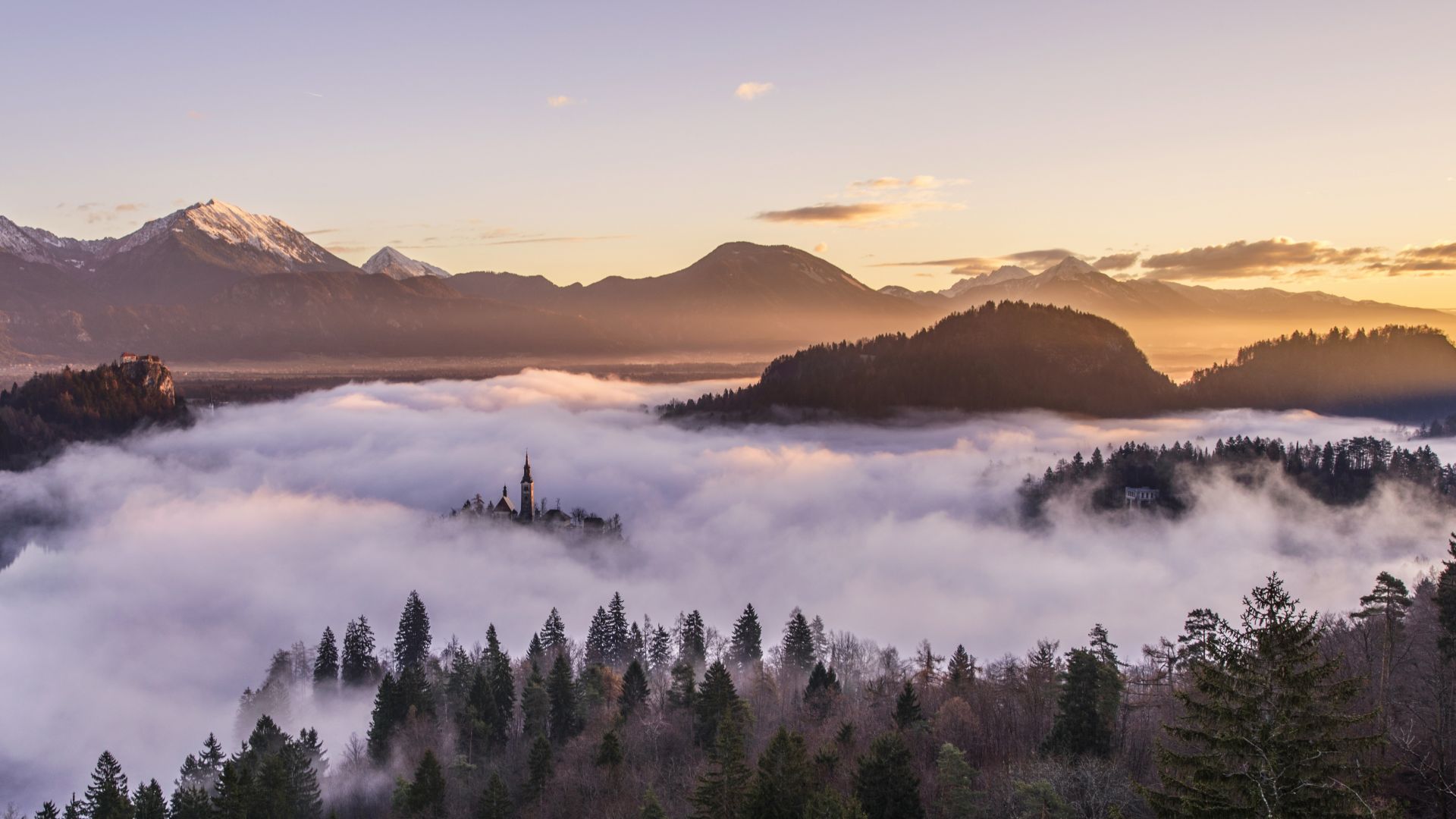fog, mountains, forest, 5k (horizontal)
