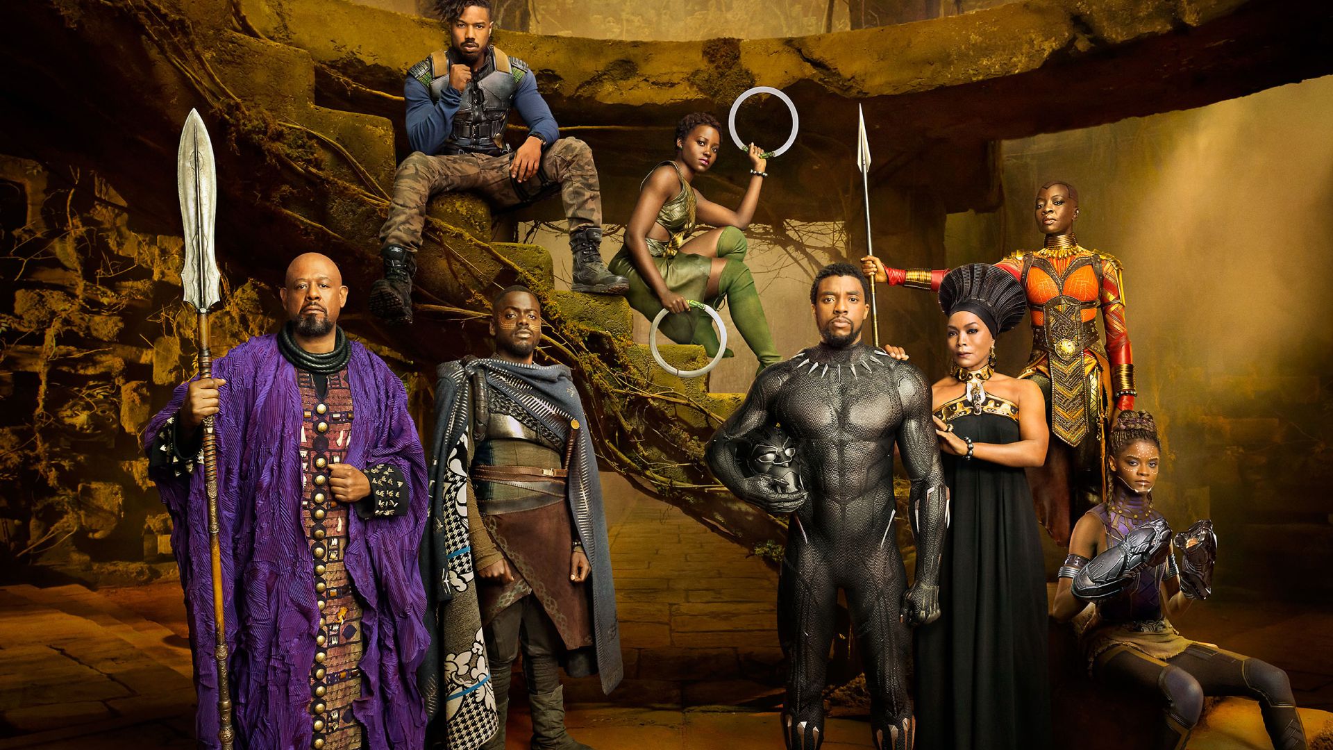 Black Panther, Chadwick Boseman, Michael B. Jordan, Angela Bassett, 4k (horizontal)