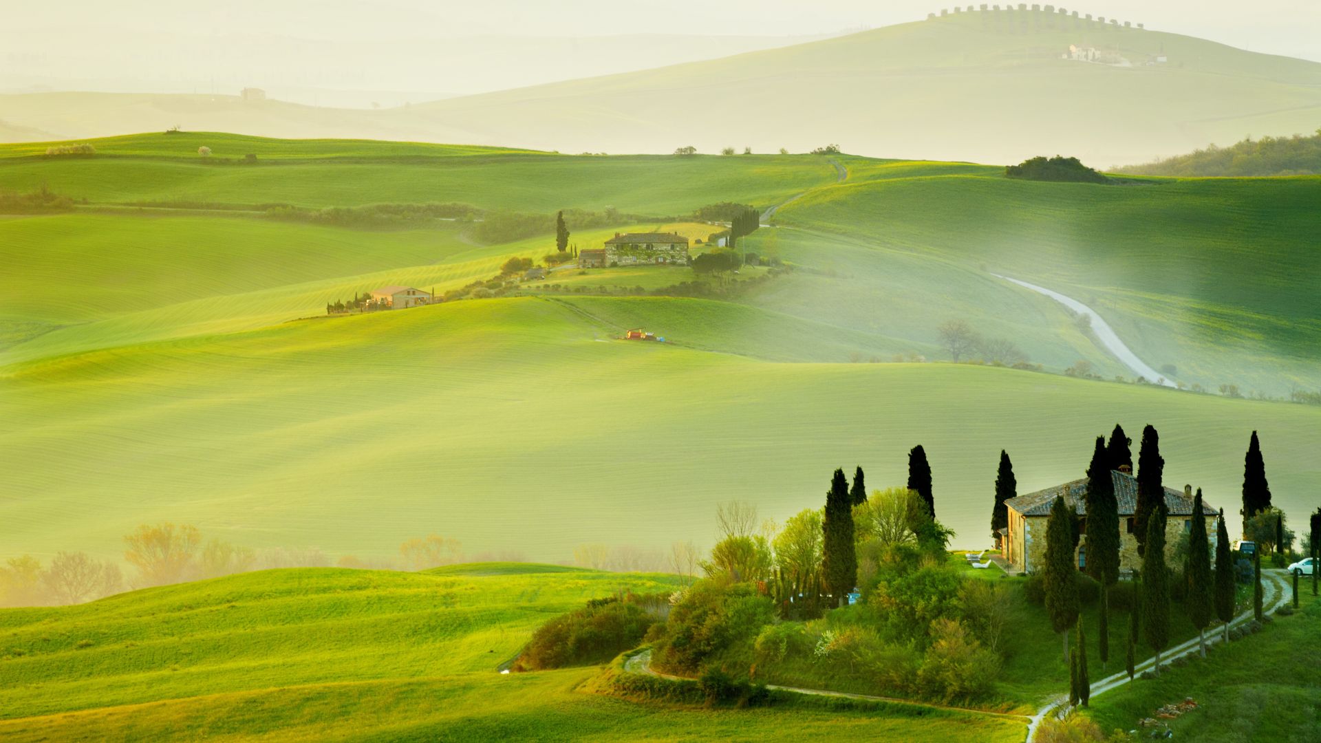 Tuscany, Italy, Europe, hills, field, fog, 5k (horizontal)