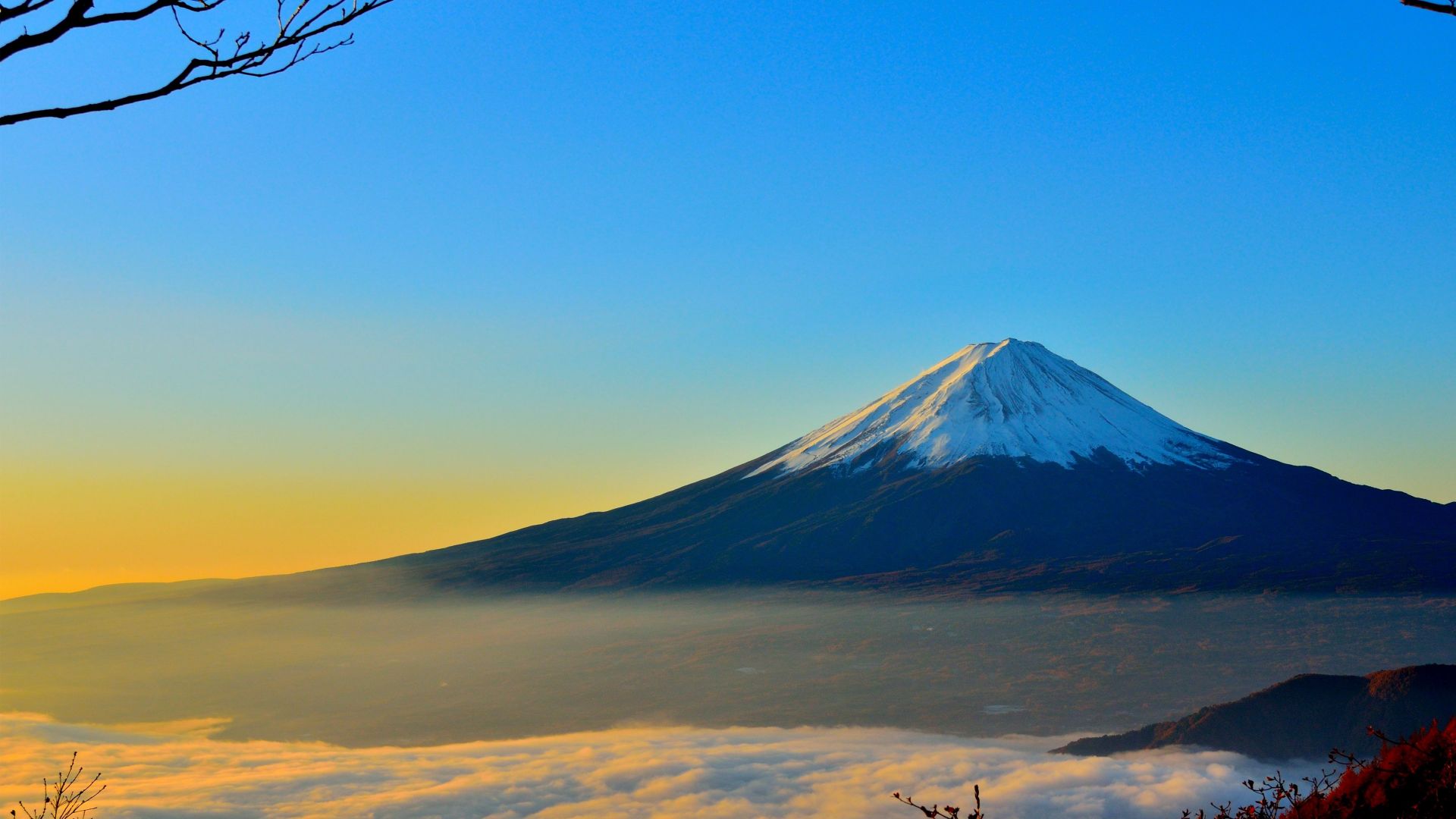 volcano, Fuji, Japan, mountains, fog, 4k (horizontal)