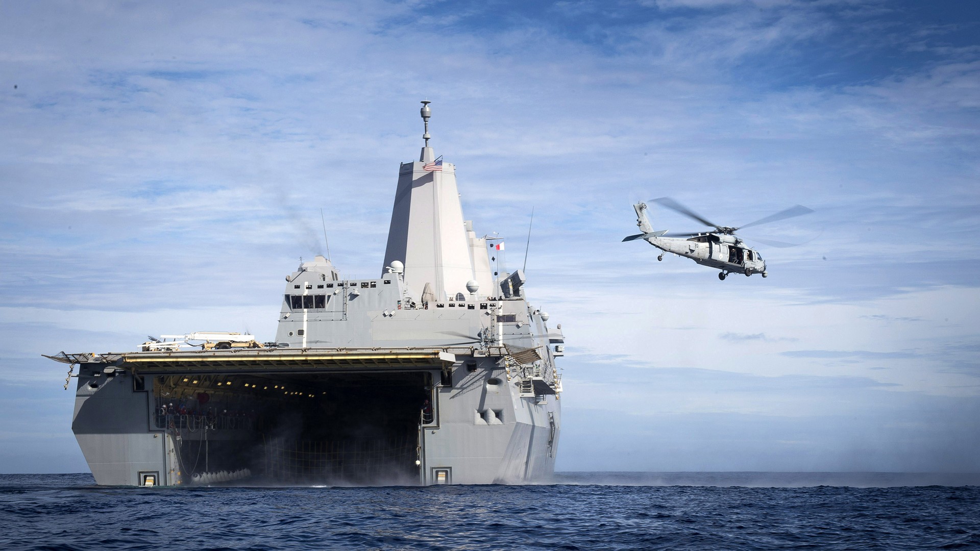 USS Anchorage, transport dock, amphibious, LPD-23, San Antonio-class, helicopter, U.S. Navy (horizontal)