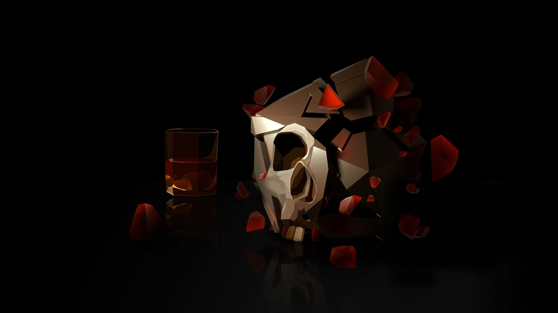 skull, 3D, glass, HD (horizontal)