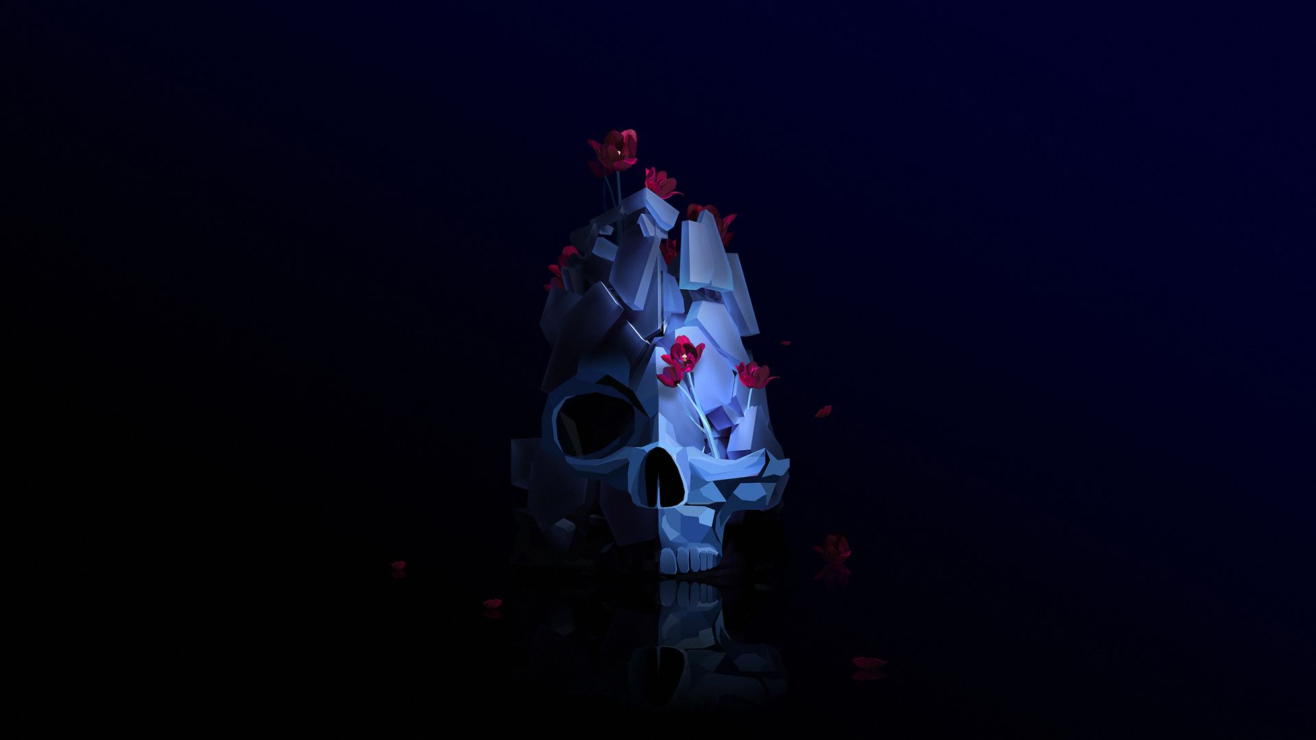 skull, flower, 3D, HD (horizontal)