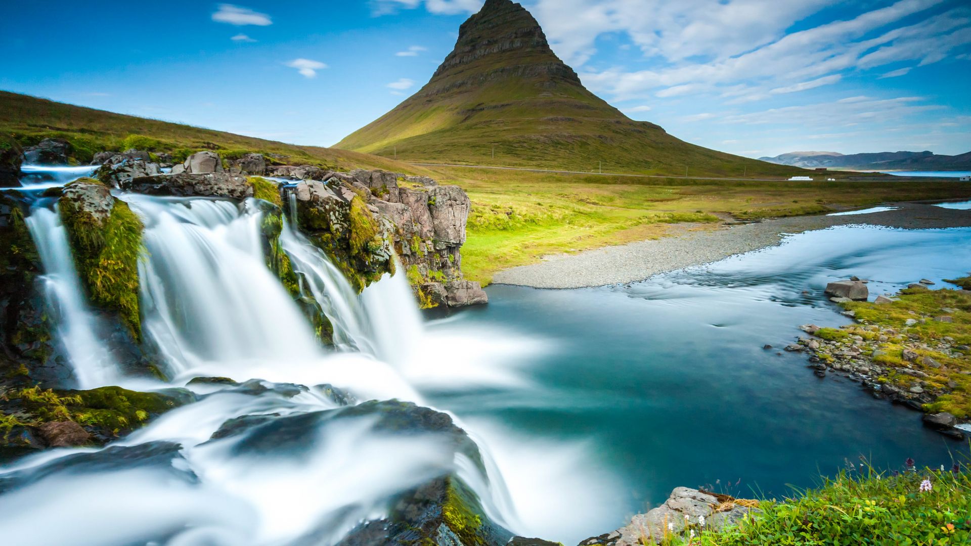 Reykjavik, Iceland, waterfall, river, mountain, 4k (horizontal)