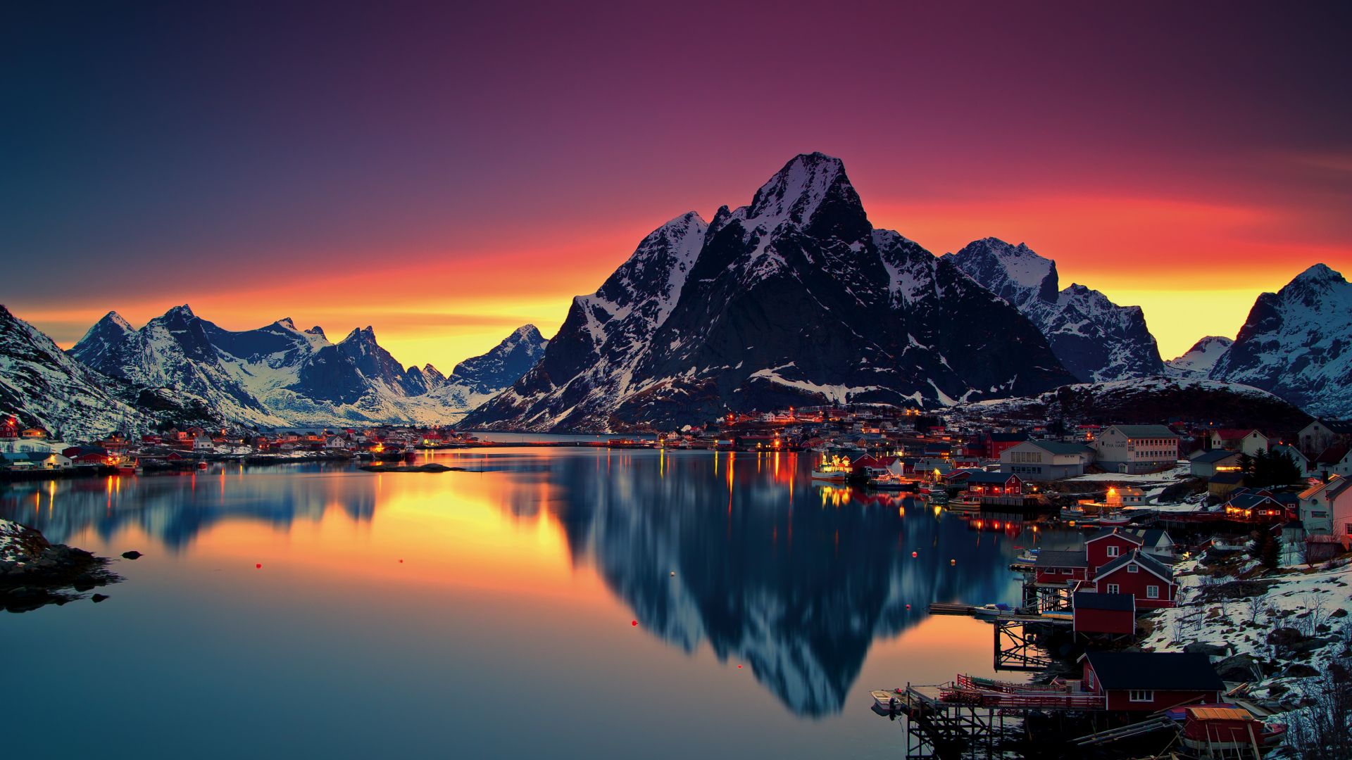 Norway, Lofoten islands, Europe, Mountains, sea, sunrise, 5k (horizontal)