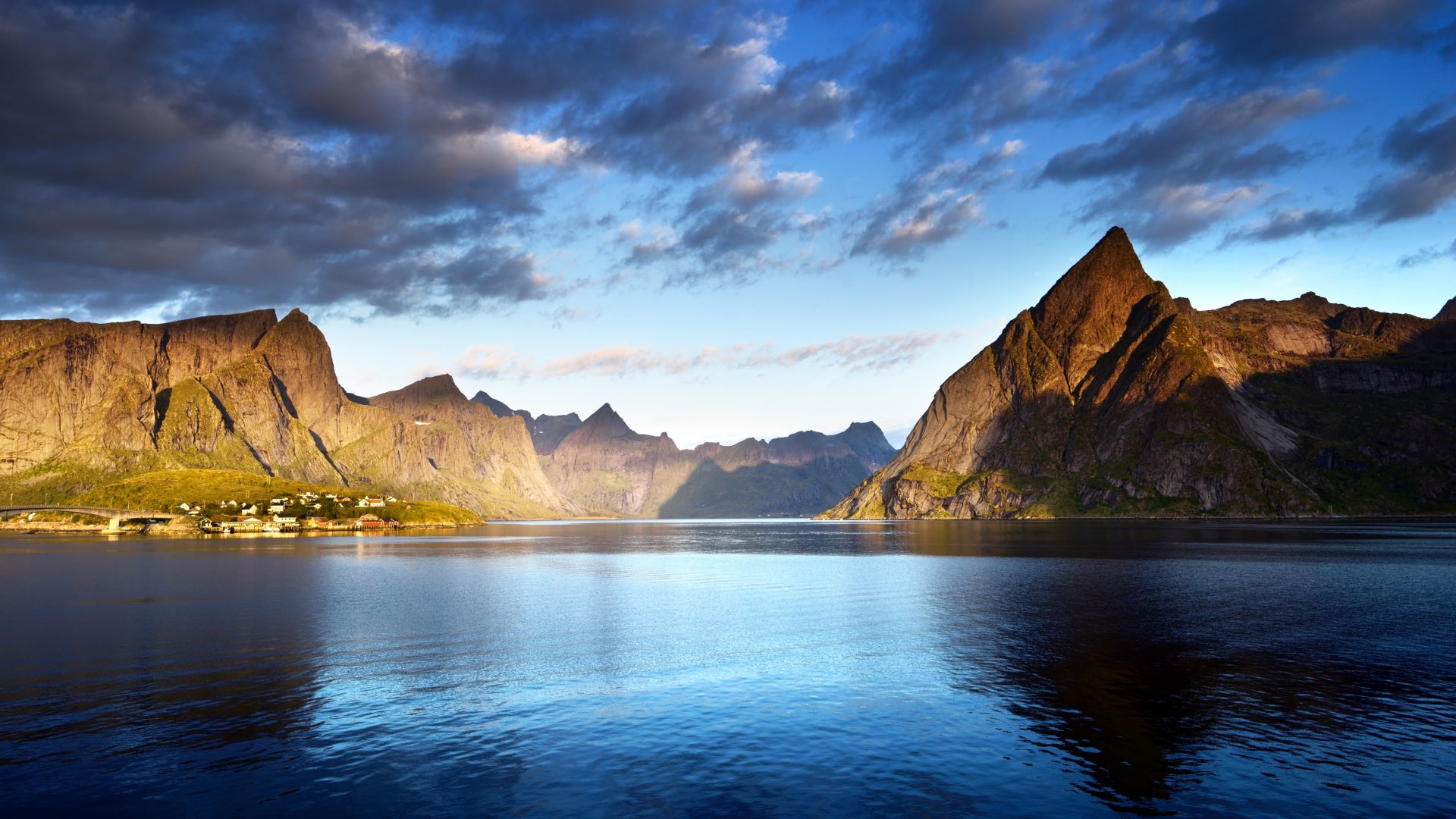 Norway, Lofoten islands, Europe, Mountains, sea, clouds, 5k (horizontal)