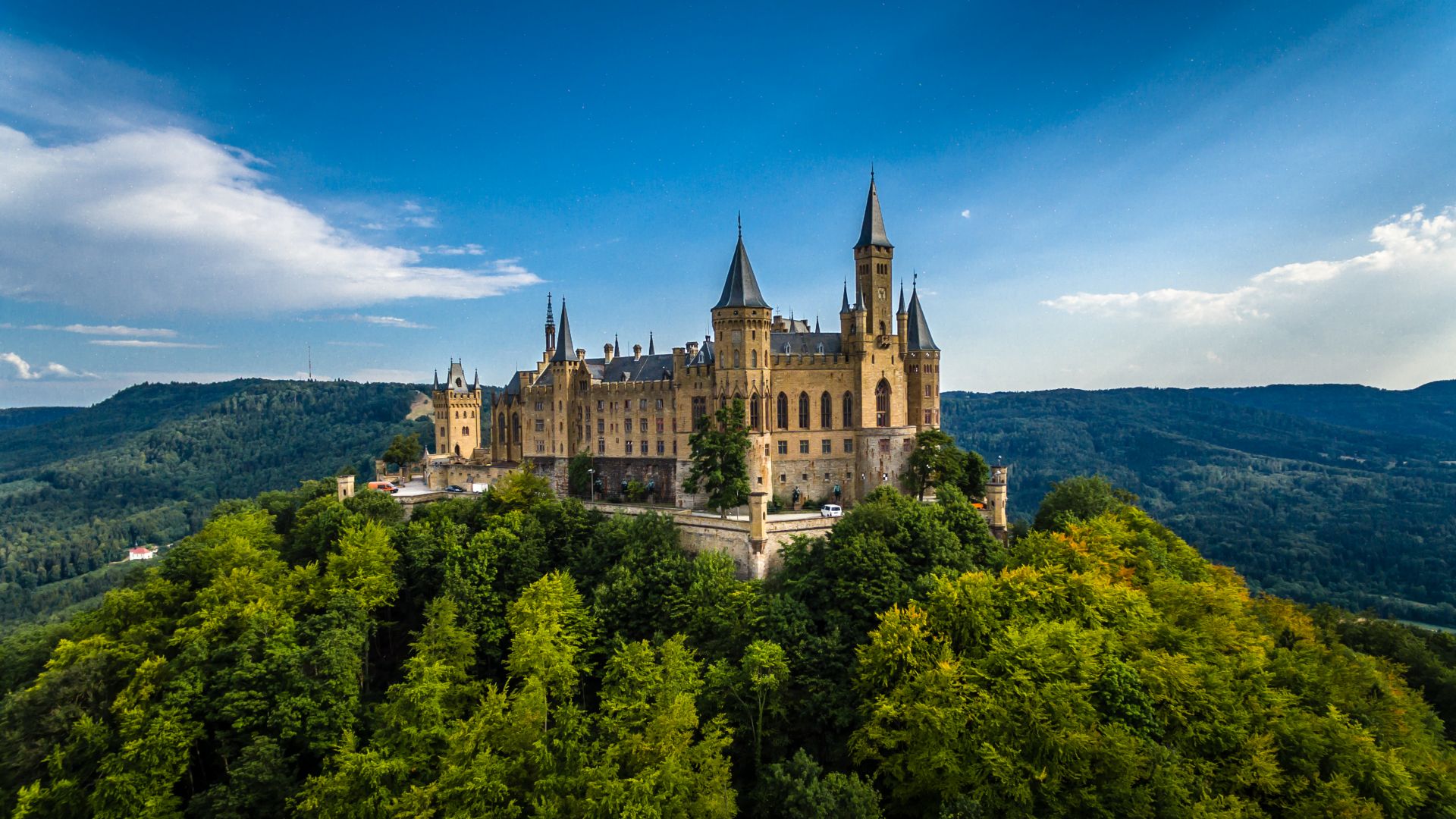 Hohenzollern Castle, Germany, Europe, forest, sky, 4k (horizontal)