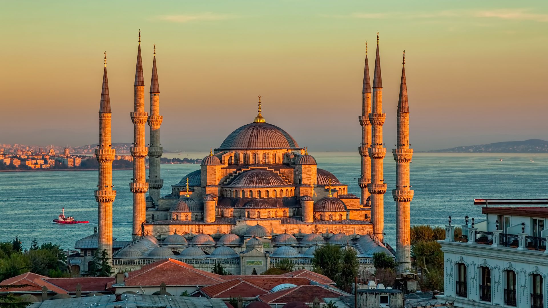 Sultan Ahmed Mosque, Turkey, Istanbul, sunrise, 4k (horizontal)