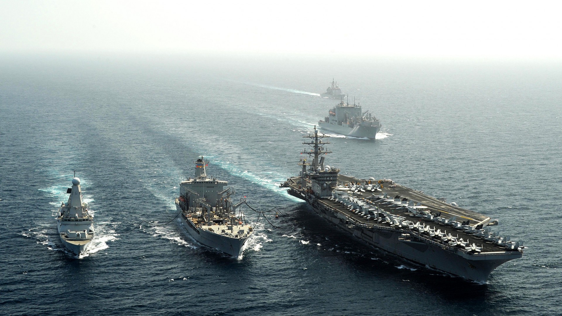 USS Dwight Eisenhower, aircraft carrier, U.S. Navy, Nimitz, CVN-69, convoy, sea (horizontal)